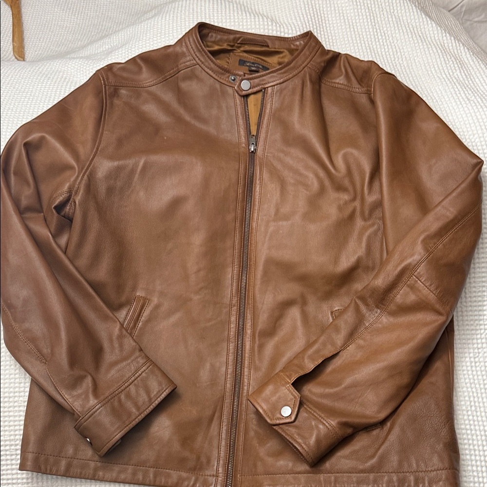 Tasso Elba Tan/Brown Soft Leather Jacket - XL